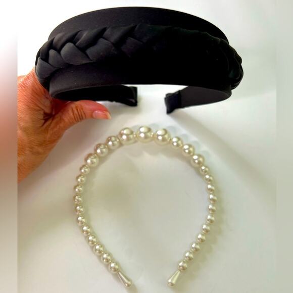 HEADBAND BUNDLE BLACK BRAIDED AND PEARL ONE SIZE - Picture 1 of 8